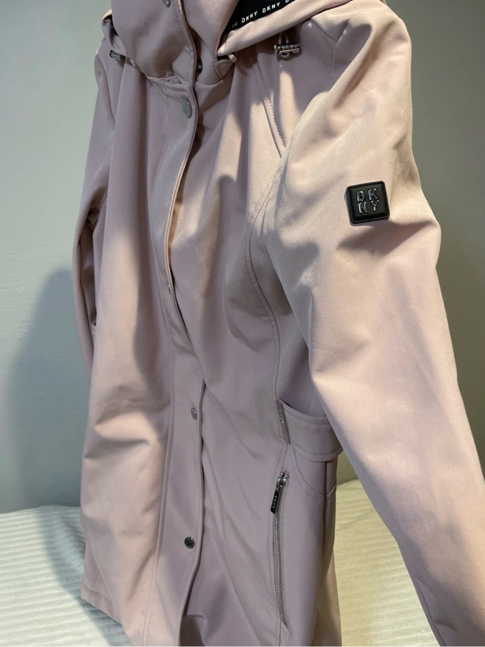 DKNY Blush Pink Trench Coat with Hood - Picture 4 of 9
